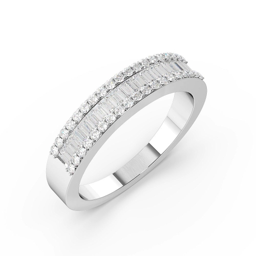 Pave Setting Round/Baguette White Gold Designer Wedding Rings & Bands