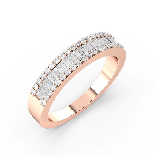 Pave Setting Round/Baguette Rose Gold Three row channel set Diamond Rings