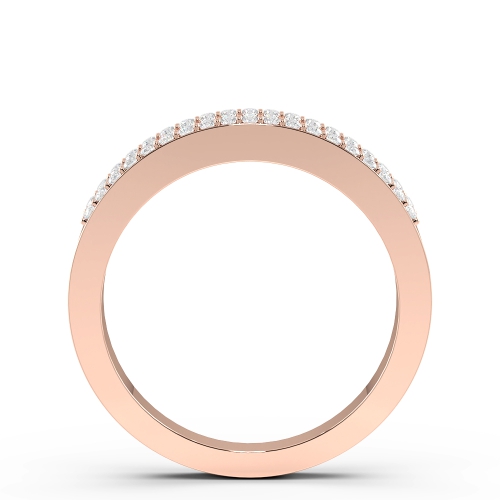 Pave Setting Round/Baguette Rose Gold Three row channel set Diamond Rings