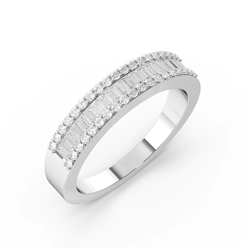 Pave Setting Round/Baguette Three row channel set Diamond Rings