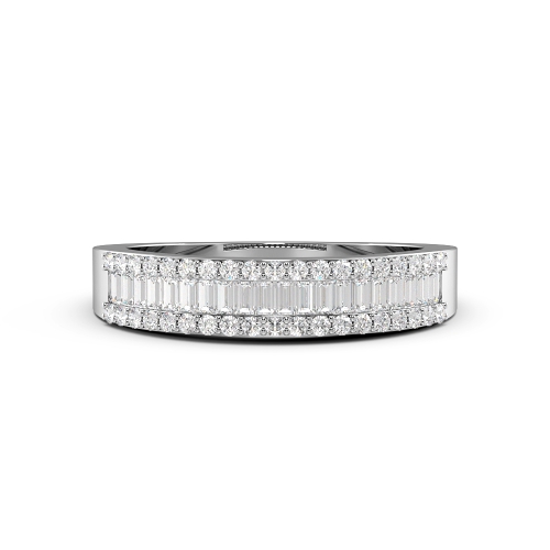 Pave Setting Round/Baguette Three row channel set Diamond Rings