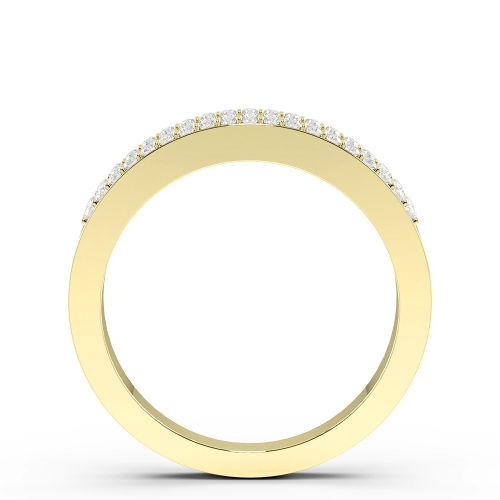 Pave Setting Round/Baguette Yellow Gold Three row channel set Diamond Rings