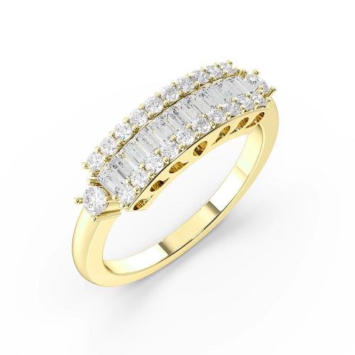 Baguette and Round Pave Setting Modern Style Designer Diamond Rings (5.4mm)