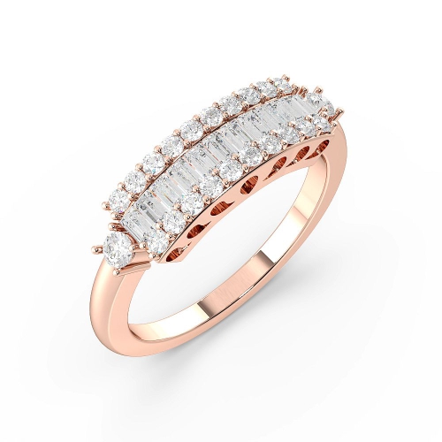 Pave Setting Round/Baguette Rose Gold Unique Diamond Rings