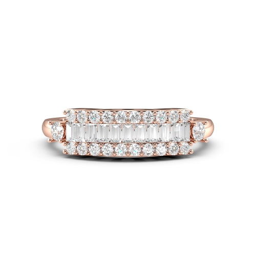 Pave Setting Round/Baguette Rose Gold Unique Diamond Rings