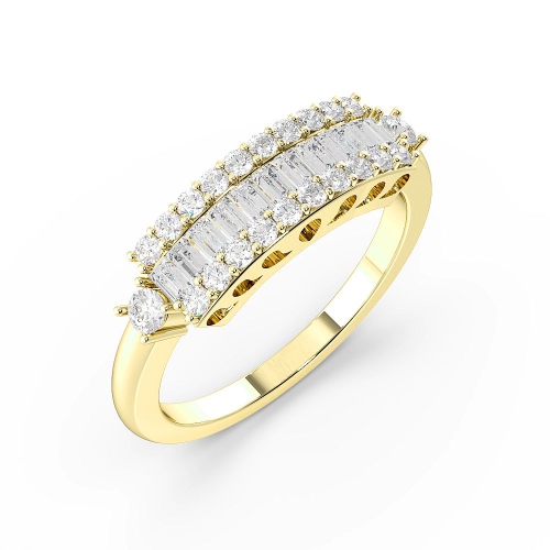 Pave Setting Round/Baguette Yellow Gold Unique Diamond Rings
