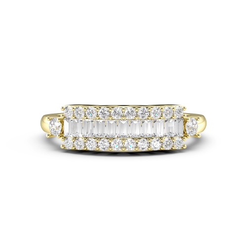 Pave Setting Round/Baguette Yellow Gold Unique Diamond Rings