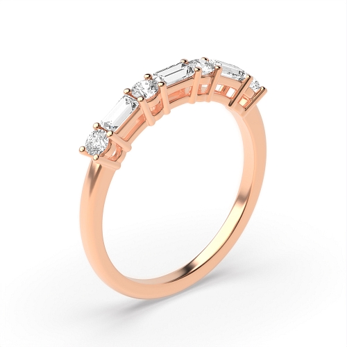 4 Prong Round/Baguette Rose Gold 7 stone Diamond Rings