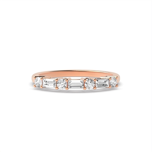 4 Prong Round/Baguette Rose Gold 7 stone Diamond Rings
