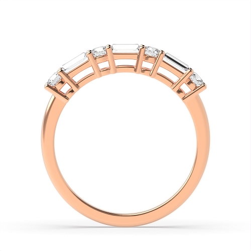 4 Prong Round/Baguette Rose Gold 7 stone Diamond Rings