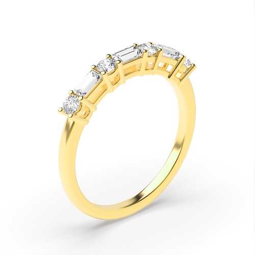 4 Prong Round/Baguette Yellow Gold 7 stone Diamond Rings