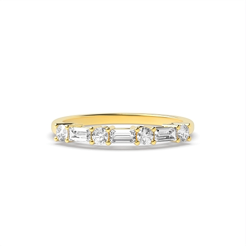 4 Prong Round/Baguette Yellow Gold 7 stone Diamond Rings