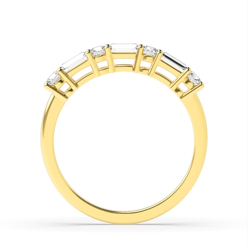 4 Prong Round/Baguette Yellow Gold 7 stone Diamond Rings