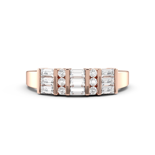 Pave Setting Round/Baguette Rose Gold Orb Engagement Rings