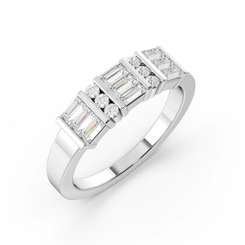Pave Setting Round/Baguette Orb Moissanite Engagement Rings