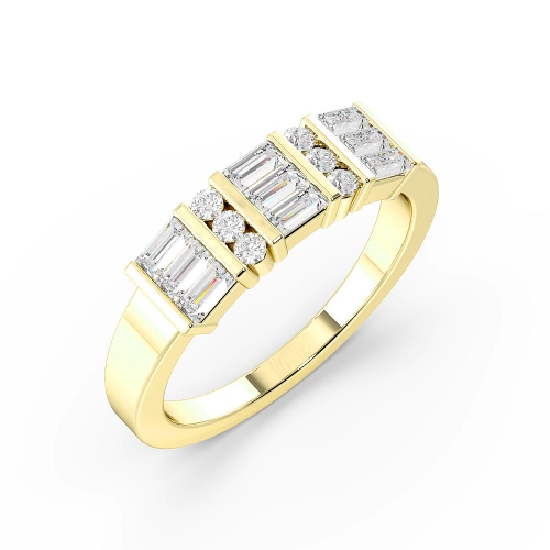 Pave Setting Round/Baguette Yellow Gold Orb Engagement Rings