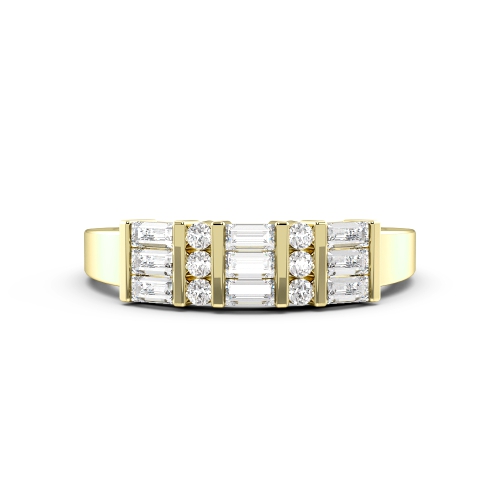 Pave Setting Round/Baguette Yellow Gold Orb Engagement Rings
