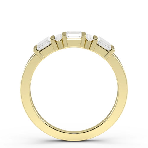 Pave Setting Round/Baguette Yellow Gold Orb Engagement Rings