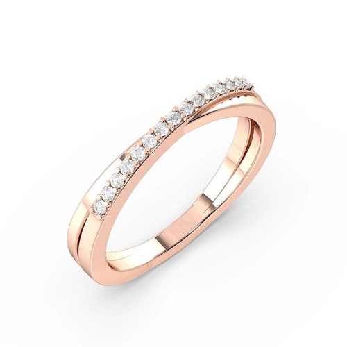 Pave Setting Round Rose Gold Wedding crossover Band Diamond Rings