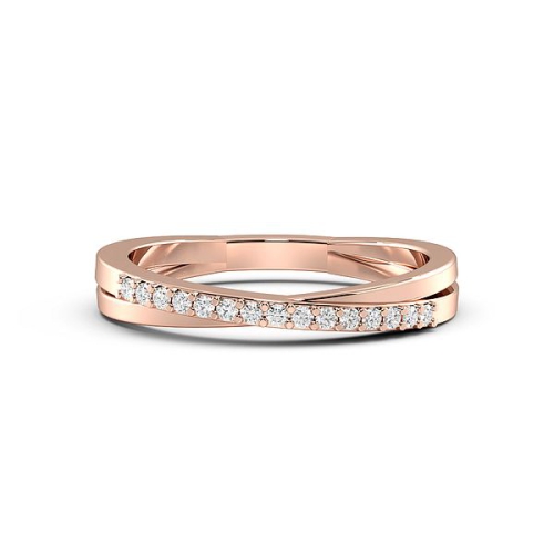 Pave Setting Round Rose Gold Wedding crossover Band Diamond Rings