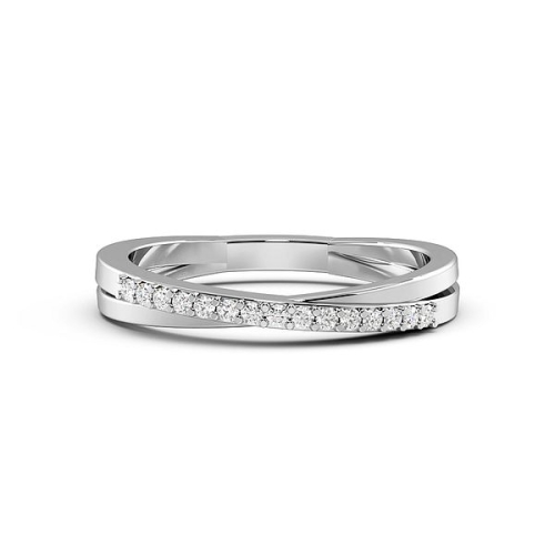 Pave Setting Round White Gold Wedding crossover Band Diamond Rings