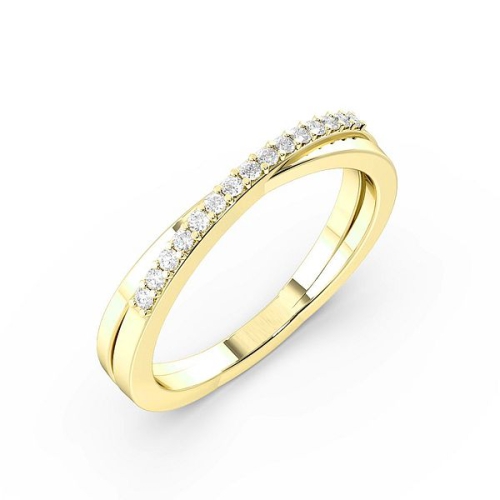 Pave Setting Round Yellow Gold Wedding crossover Band Diamond Rings
