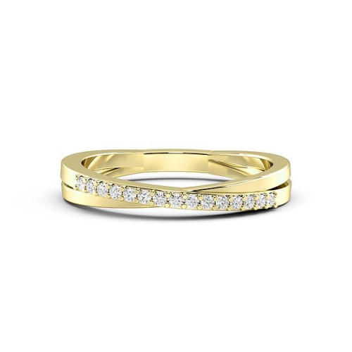 Pave Setting Round Yellow Gold Wedding crossover Band Diamond Rings