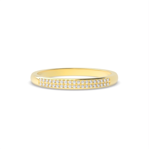 Pave Setting Round Yellow Gold 2 row petit Eternity Diamond Rings