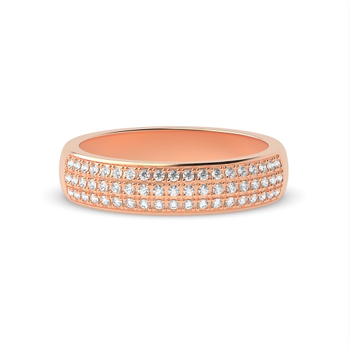 Pave Setting Round Rose Gold 3 row 4.50mm Eternity Diamond Rings
