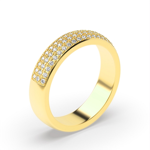 Pave Setting Round Yellow Gold 3 row 4.50mm Eternity Diamond Rings