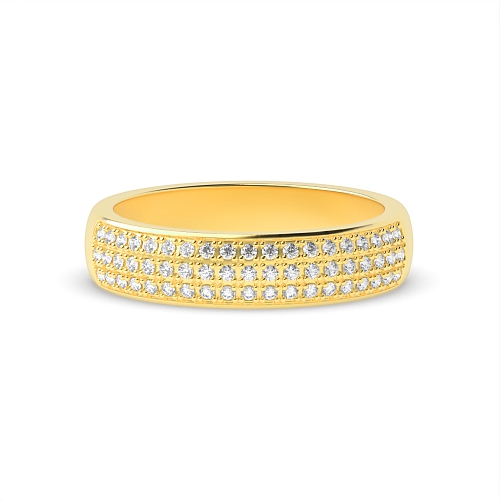Pave Setting Round Yellow Gold 3 row 4.50mm Eternity Diamond Rings