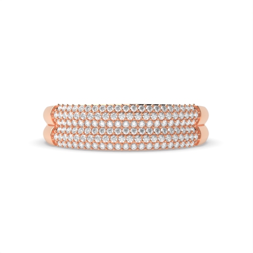 Pave Setting Round Rose Gold Twin band Eternity Diamond Rings