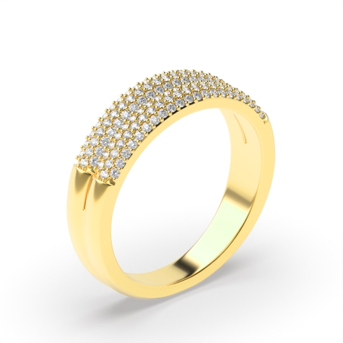 Pave Setting Round Yellow Gold Twin band Eternity Diamond Rings
