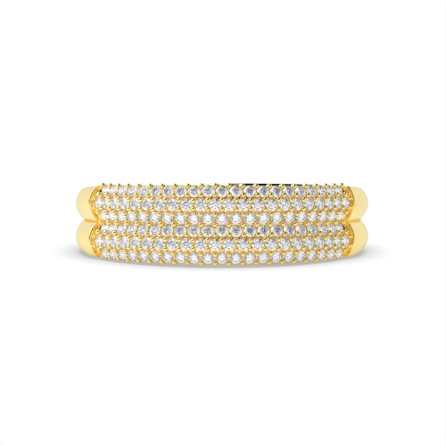 Pave Setting Round Yellow Gold Twin band Eternity Diamond Rings