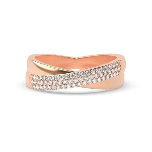 Pave Setting Round Rose Gold Crossover rows Eternity Diamond Rings