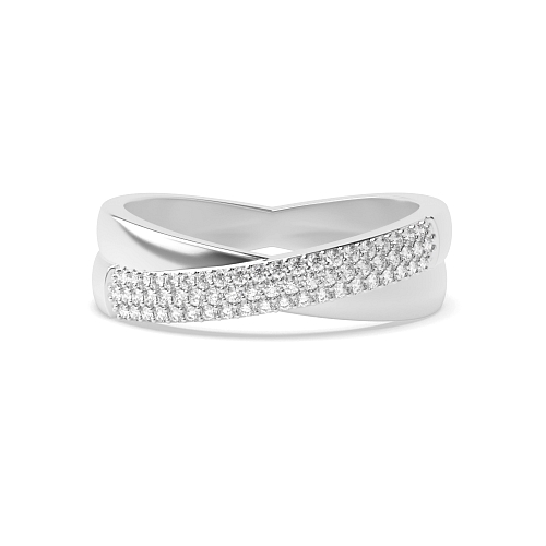 Pave Setting Round Crossover rows Half Eternity Diamond Rings