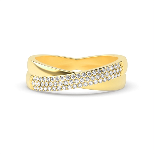 Pave Setting Round Yellow Gold Crossover rows Eternity Diamond Rings