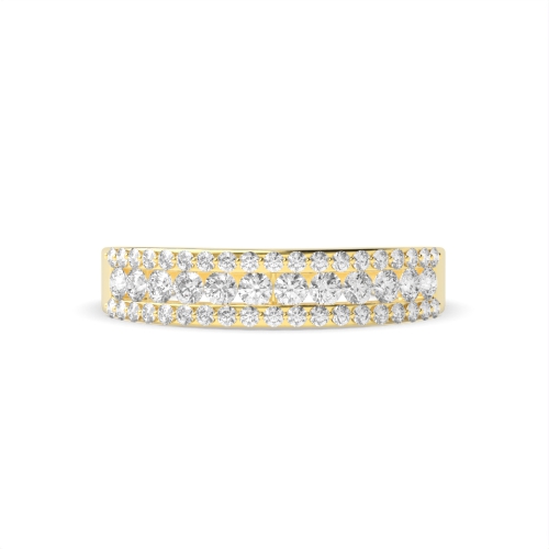 Pave Setting Round Yellow Gold 3 row 4.60mm Eternity Diamond Rings