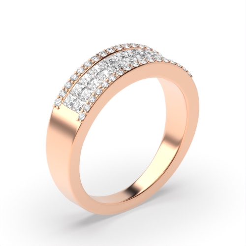 Pave Setting Princess/Round Rose Gold Stackablemiligrain Eternity Diamond Rings