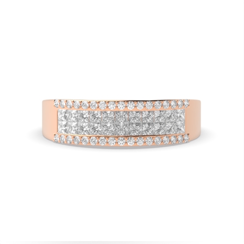 Pave Setting Princess/Round Rose Gold Stackablemiligrain Eternity Diamond Rings