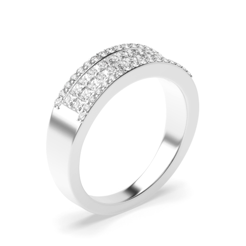 Pave Setting Princess/Round Stackablemiligrain Half Eternity Diamond Rings