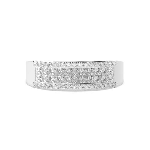 Pave Setting Princess/Round Stackablemiligrain Half Eternity Diamond Rings