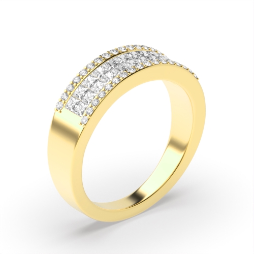 Pave Setting Princess/Round Yellow Gold Stackablemiligrain Eternity Diamond Rings