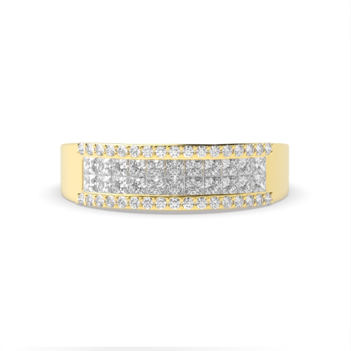 Pave Setting Princess/Round Yellow Gold Stackablemiligrain Eternity Diamond Rings