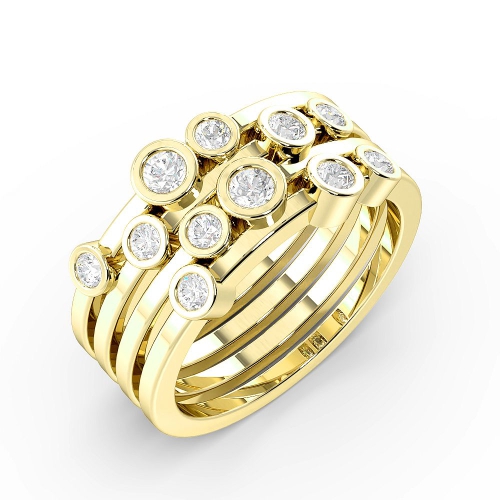 Bezel Setting Round Yellow Gold Cluster Wedding Rings & Bands