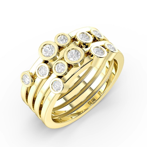 Bezel Setting Round Yellow Gold Stackable Cluster Diamond Rings
