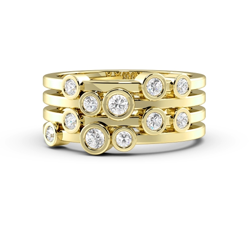 Bezel Setting Round Yellow Gold Stackable Cluster Diamond Rings