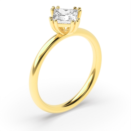 4 Prong Princess Yellow Gold Tri claws Engagement Rings