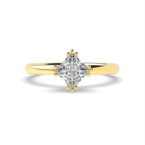 4 Prong Princess Yellow Gold Tri claws Engagement Rings