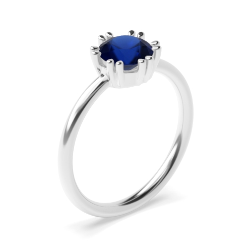 6 Prong Round Double claws Blue Sapphire Engagement Rings